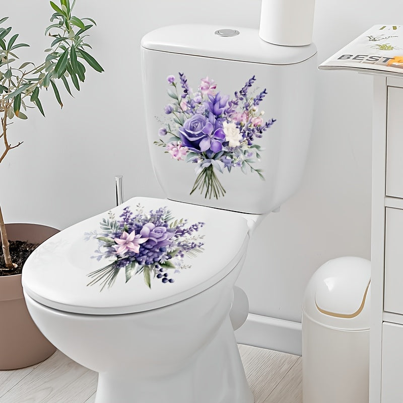 One purple flower style toilet sticker set for restroom renovation, self-adhesive and removable, perfect for home decoration.