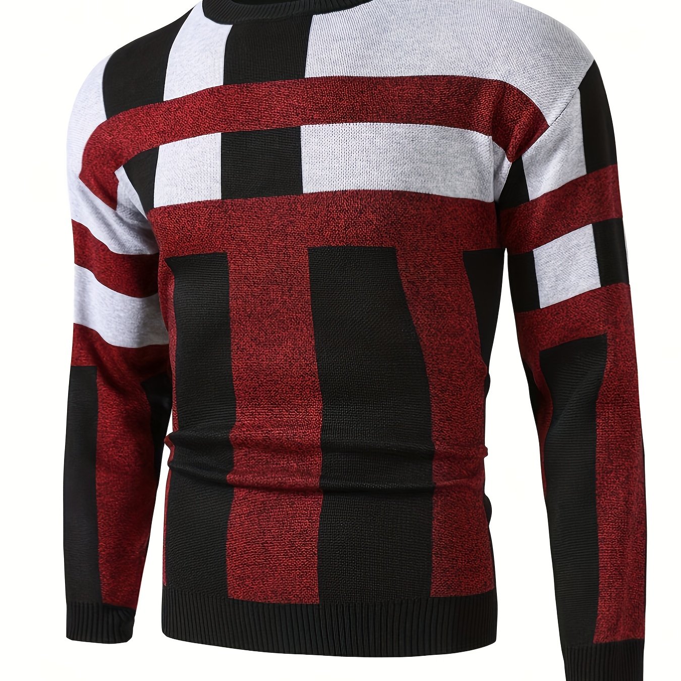 New men's fashion jacquard sweater for autumn and winter, casual tops pullover with long sleeve crew neck.