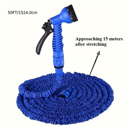 1 Set High-Pressure Garden Hose, Expandable 3X Soft Rubber with 7-Function Nozzle and Universal Connector. Options for 15.24/22.86/30.48/38.1 meters. Durable for Watering, Car Wash