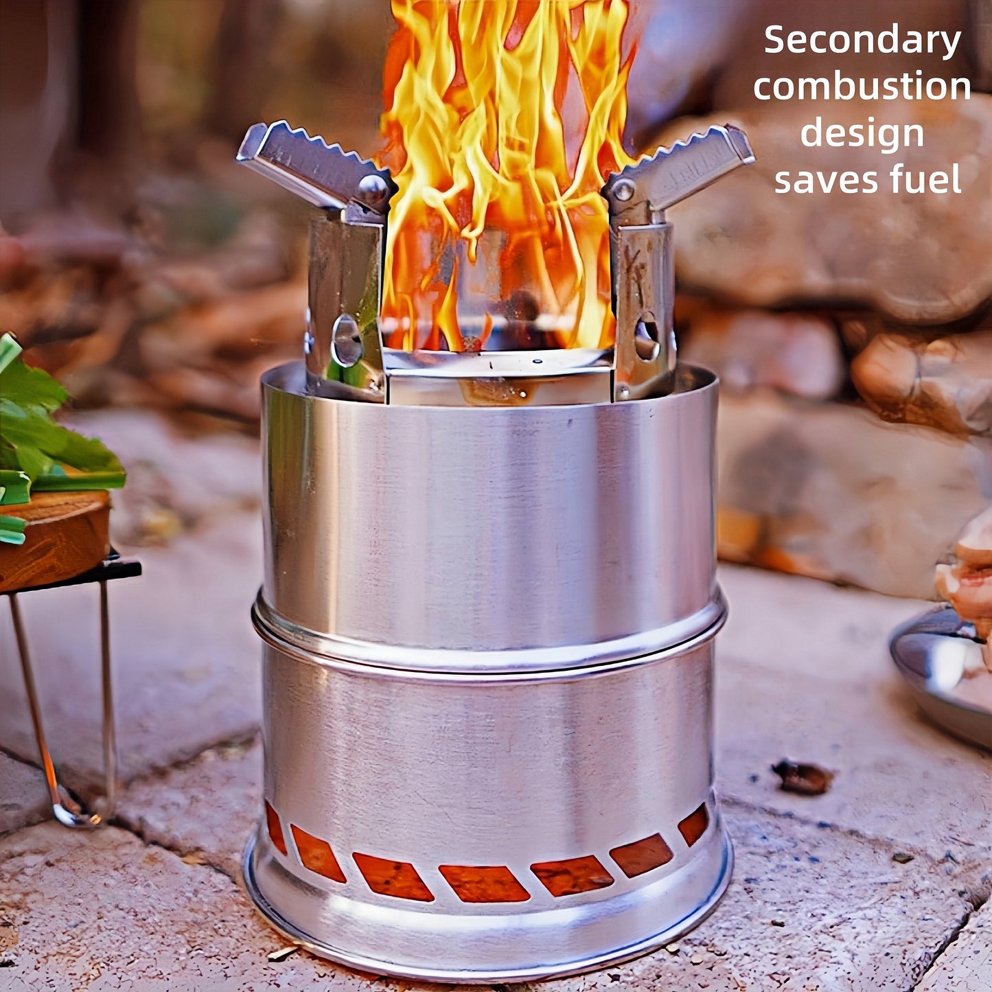 This outdoor stove is a versatile and compact solution for all your heating needs. With a large 20cm diameter and thickened stainless steel construction, this foldable stove can efficiently burn wood, charcoal, branches, and other fuels. Its portable