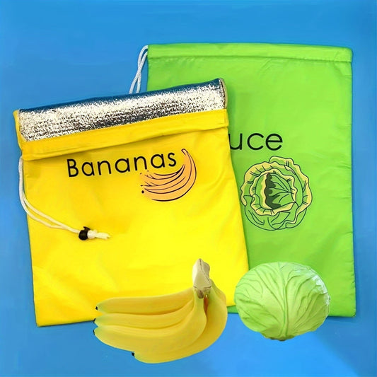 Set of 2 Large Reusable Food Storage Bags, Ensures Leak-Proof and Breathable Storage, Features Drawstring Closure for Freshness Preservation up to 2 Weeks, Made from Durable ABS Material, Perfect for Storing Fruits and Vegetables, A Must-Have in Every