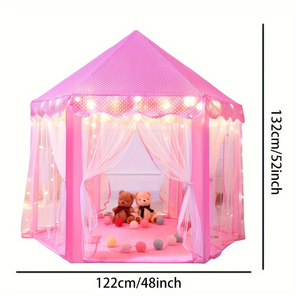 MonoBichi Princess Play Tent for Girls - Large castle with star lights, suitable for indoor/outdoor use, made of durable polyester & PVC.