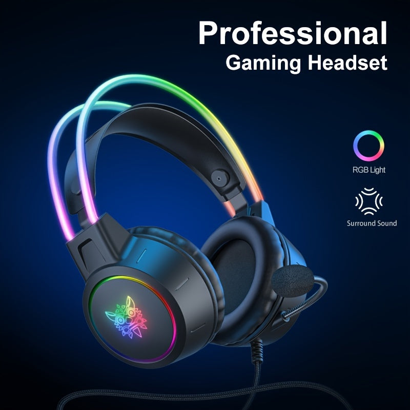 ONIKUMA RGB Gaming Headset with Noise Cancellation, High-Quality Sound, Detachable Mic, Black Anime-Themed Design, USB Powered, Surround Sound, Volume Control, Wired for PC and Laptop.