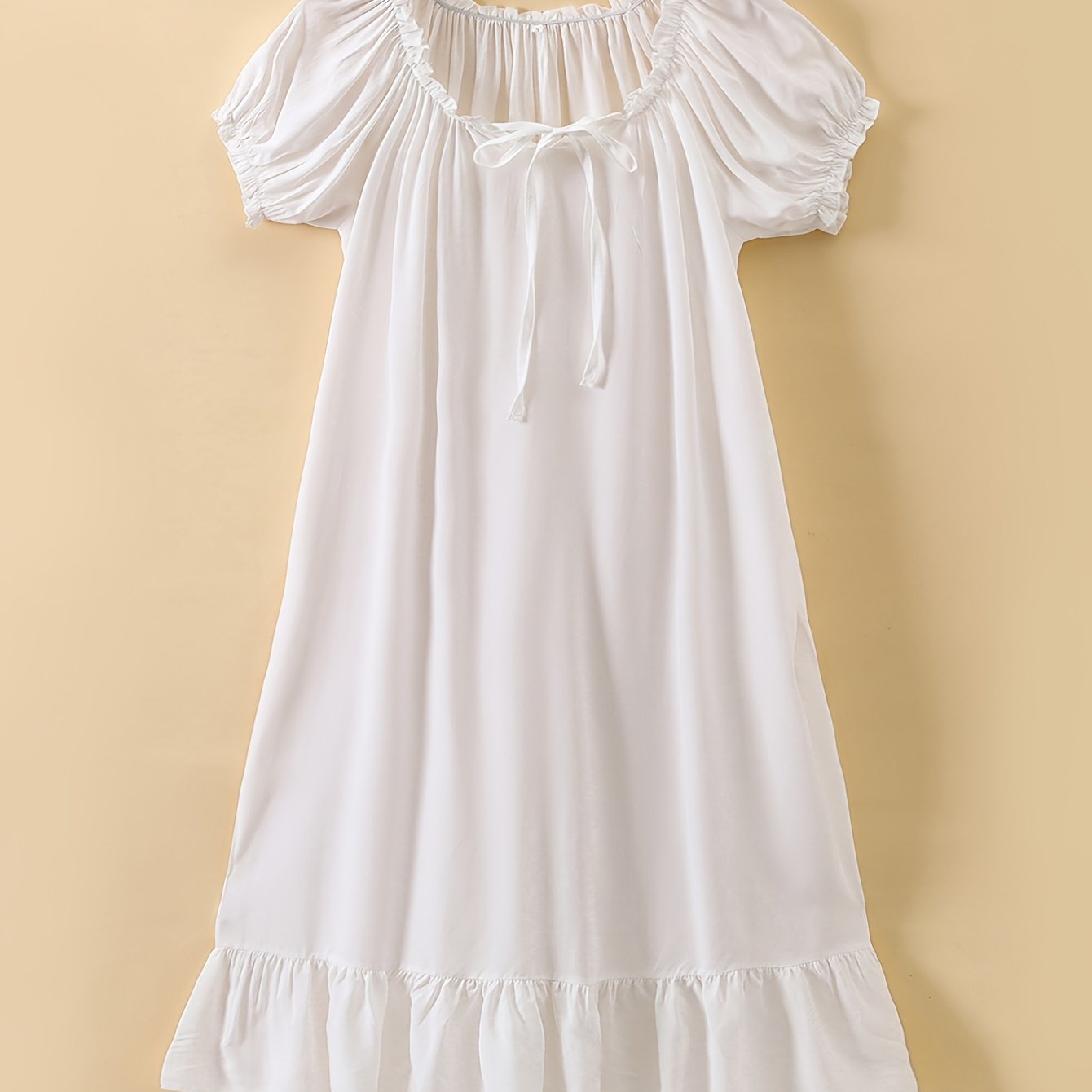 Princess nightdress with lace trim and V neck ruffle hem. Cute sleep dress for women.