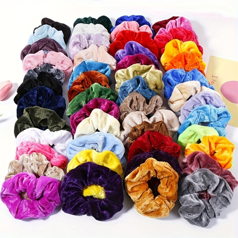 Soft Velvet Elastic Hair Ties - Set of 20, Solid Color Ponytail Holders for Women & Girls, Gentle on Hair