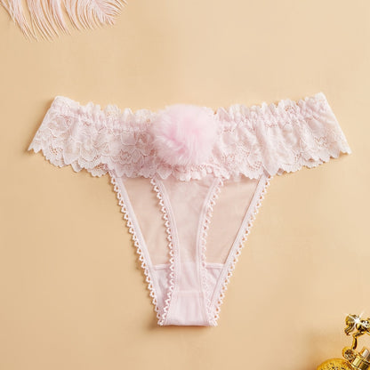 Sexy lace panties for women with removable pom-pom, cute bunny girl cosplay bunny tail, solid color, adult tri-shorts, mid-waist height, made of polyester.