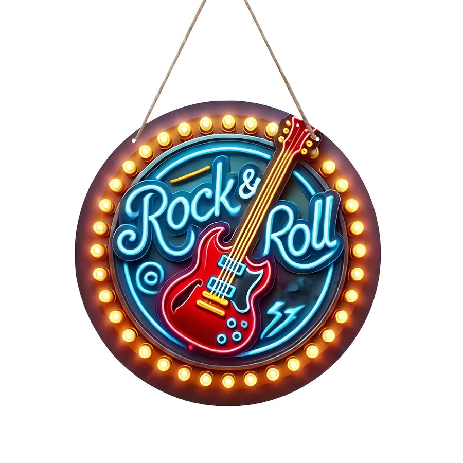 Neon rock light-inspired wooden wall art, ideal for bars, cafes, and music-themed decor.