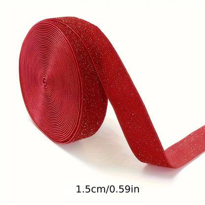 4.57m Red Velvet Ribbon with Glitter Accents - Perfect for Valentine's Day, New Year's, Gift Wrapping, Wreaths, Bow Decorations, and Flower Bouquets.