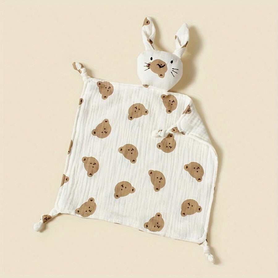 Top Pick from Customers: Cozy and Lightweight Blanket featuring Adorable Rabbit Print and Embroidered Cat Face Detail. Ideal for Cuddling and Nursing, Size: 27.94x27.94 cm