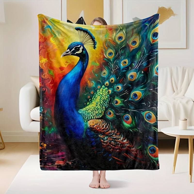 Stay cozy all year round with this versatile Peacock Print Flannel Throw Blanket. Perfect for those with allergies, this hand washable blanket features a stunning woven digital print that can be used in any season. Ideal for adding a touch of style to