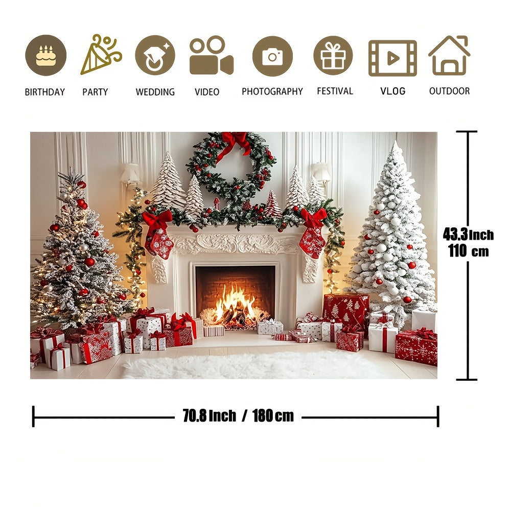 Glam up your Christmas fireplace with our 1-piece polyester backdrop, no need for electricity! Perfect for holiday and New Year's celebrations, winter festivities, and photo sessions.