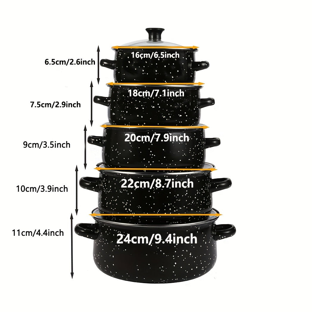 Set of 5 Christmas Enamel Cookware Pieces - Lightweight, Portable, and Versatile Pots for Soup, Stew, and More - Suitable for Gas and Electric Stoves - Ideal for Home Kitchens and Restaurants