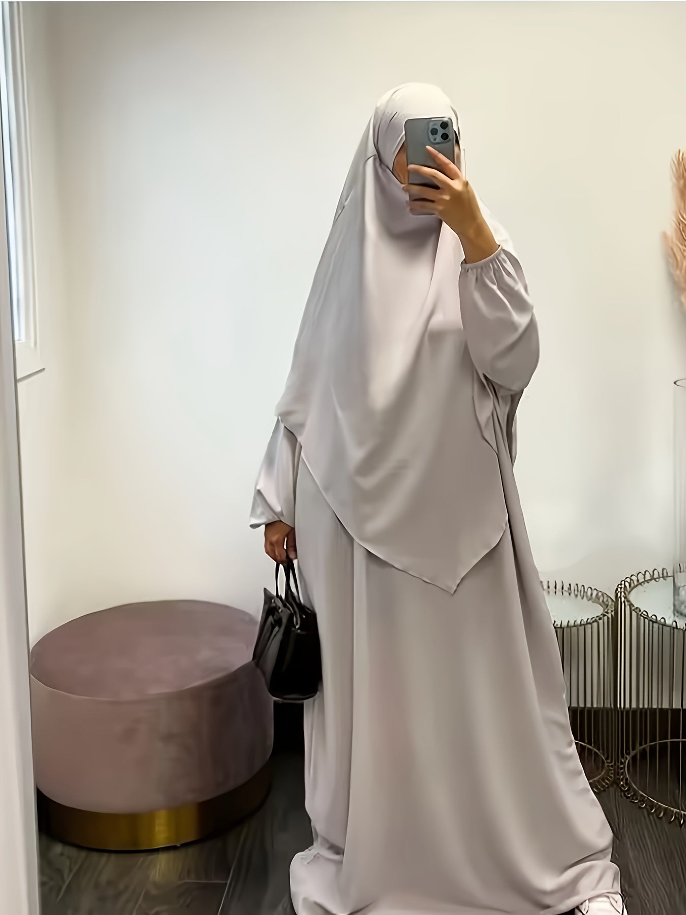 Stylish batwing sleeve Ramadan robe in solid color, plus-size for Muslim women.