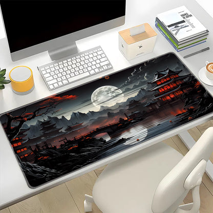 XL Japanese Fantasy Desk Mat - For gaming and workstations, non-slip, stitched edges, full-desk coverage, waterproof, laptop support, playmat.