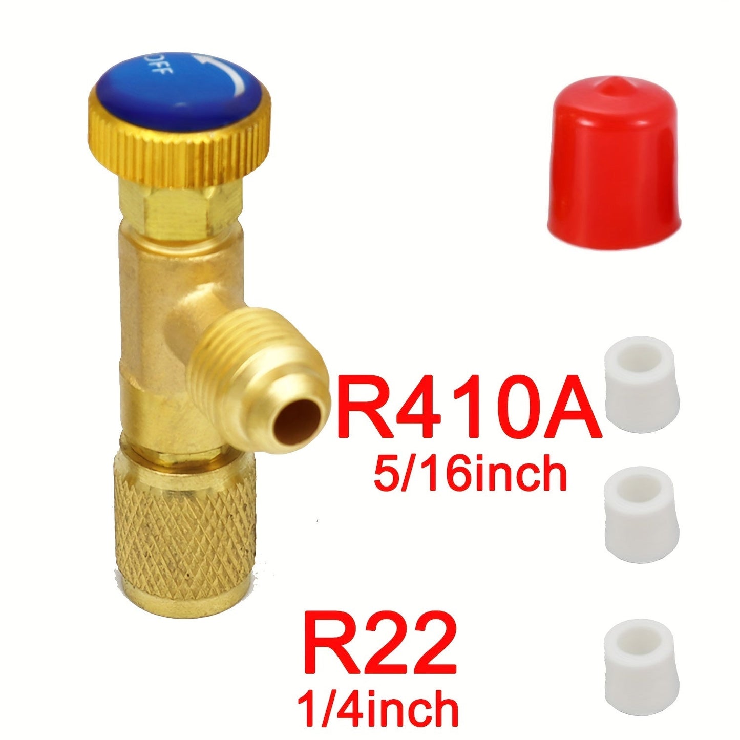 Top-of-the-line Brass R410A & R22 Refrigerant Safety Valve with Adapters - Requires No Power, Perfect for HVAC Systems & Air Purifiers, Equipped with Charging Valve, Made of Copper and Fluorine