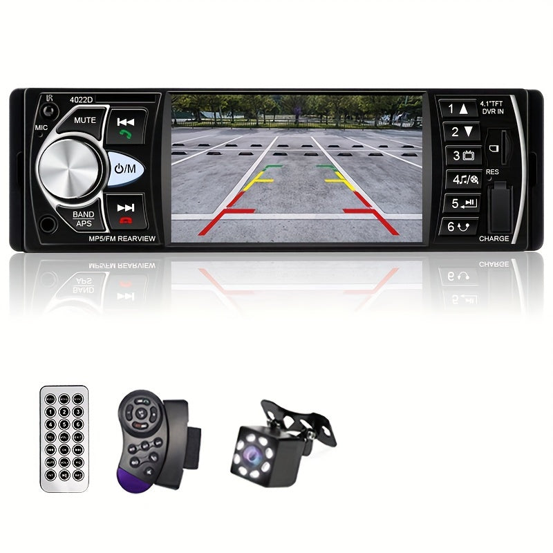 Portable car multimedia video player with car radio supporting 14 languages, USB/AUX/FM, remote control, and no battery.