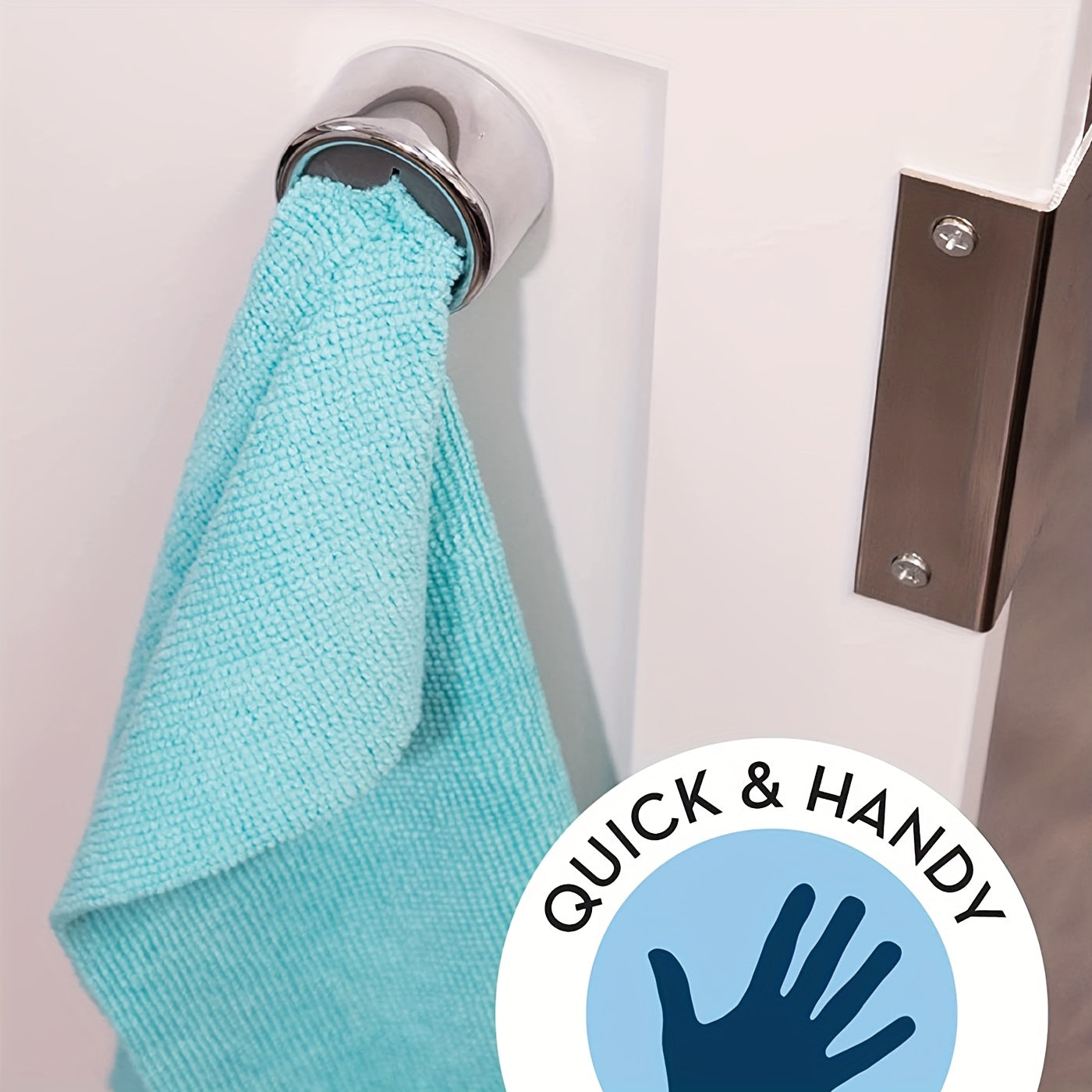 Two round self-adhesive towel hooks for bathroom, hand and dish towels, no drilling needed.