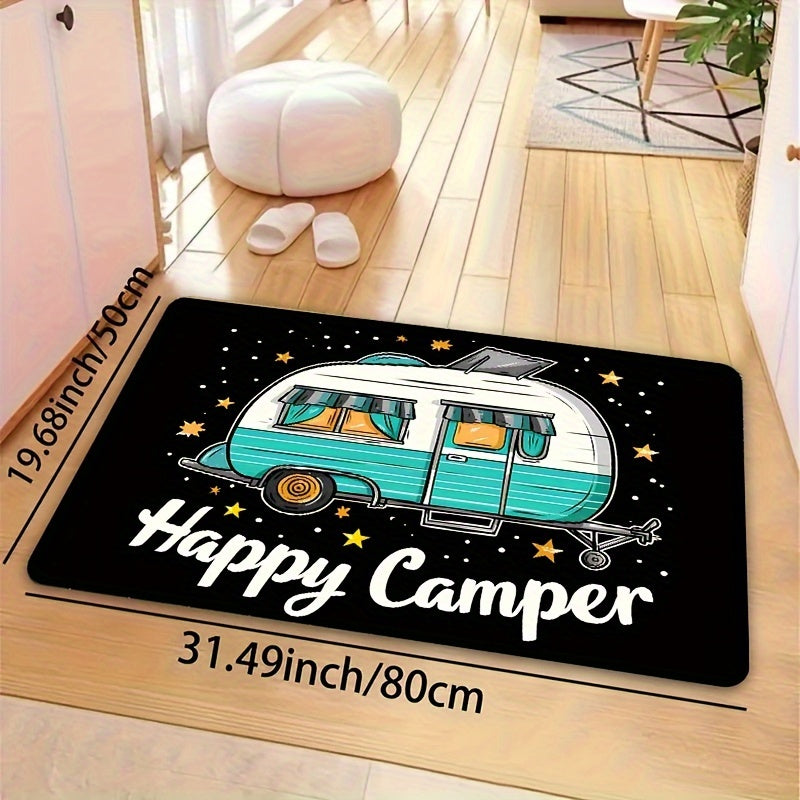 Коврик для спортивной комнаты Cartoon Car Happy Camper толщиной 8 мм — идеально подходит для ванной комнаты, кухни, гостиной, спальни и прихожей — можно стирать в стиральной машине и станет декоративным дополнением к любому интерьеру