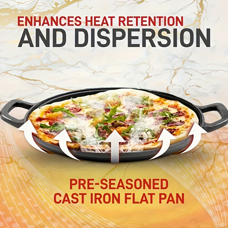 1 Piece Cast Iron Non-Stick Skillet - Versatile for Cooking Pizza, BBQ, Stir Fry and More. Compatible with All Stovetops. Hand Wash Recommended.