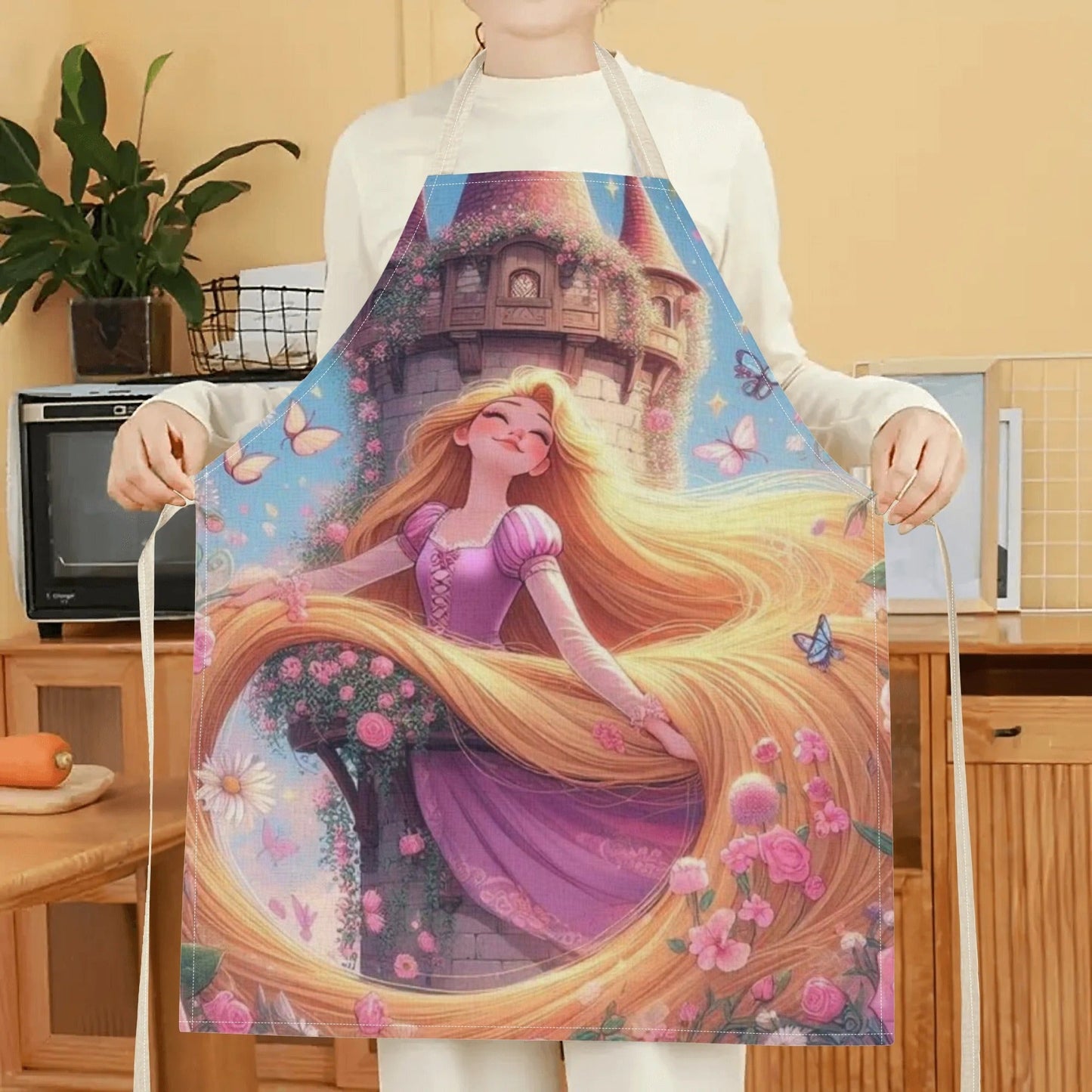 Waterproof Cinderella-themed apron from Disney with a vibrant cartoon print, made of durable polyester, perfect for use at home, hotels, restaurants, and more.