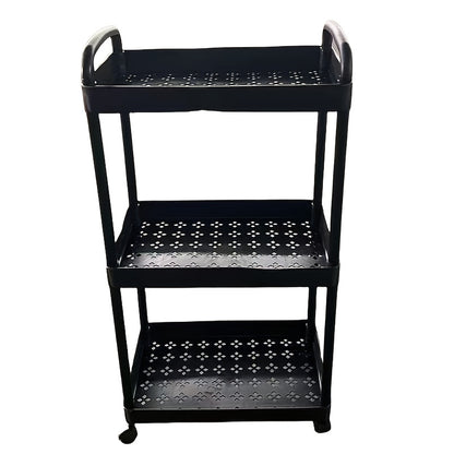 Multifunctional storage cart with wheels for dry and wet use in bedrooms, kitchens, and living rooms. Available in black and white, with two size options.