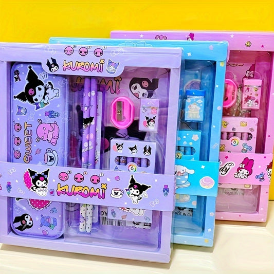 Sanrio My Melody & Kuromi Kids Stationery Gift Set: Includes 12pcs plastic ruler and eraser. Ideal for birthdays, party favors, school supplies, and rewards. College ruled, no feathers.