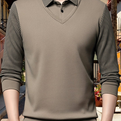 Men's long-sleeve golf shirt with breathable fabric for spring/fall wear.