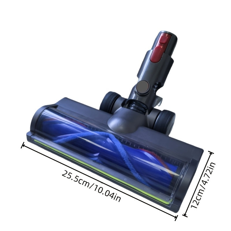 Vacuum cleaner brush head attachment with LED illumination, suitable for V7 V8 V10 V11 V15 cordless stick vacuums. Features a 180-degree ultra-wide angle and is made of durable ABS material. Includes dust detection lights for improved cleaning.