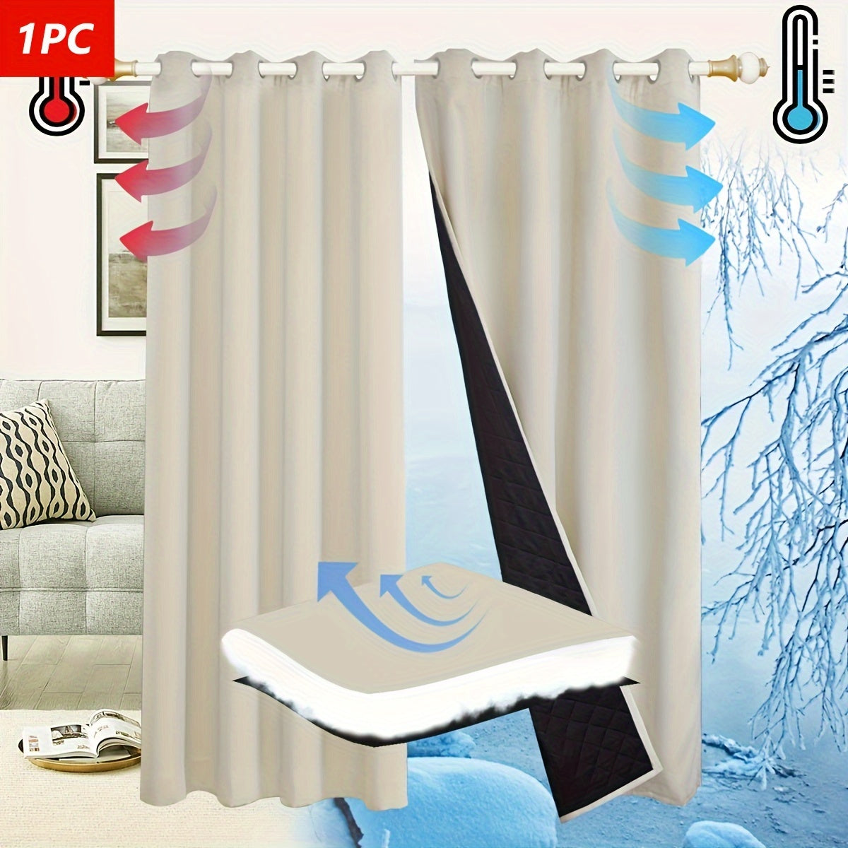 One piece of Winter Thermal Air Layer Curtains, specially crafted for insulation and wind protection during the colder months. These curtains are ideal for modern homes, serving as decorative door curtains, window partitions, and blackout curtains. They