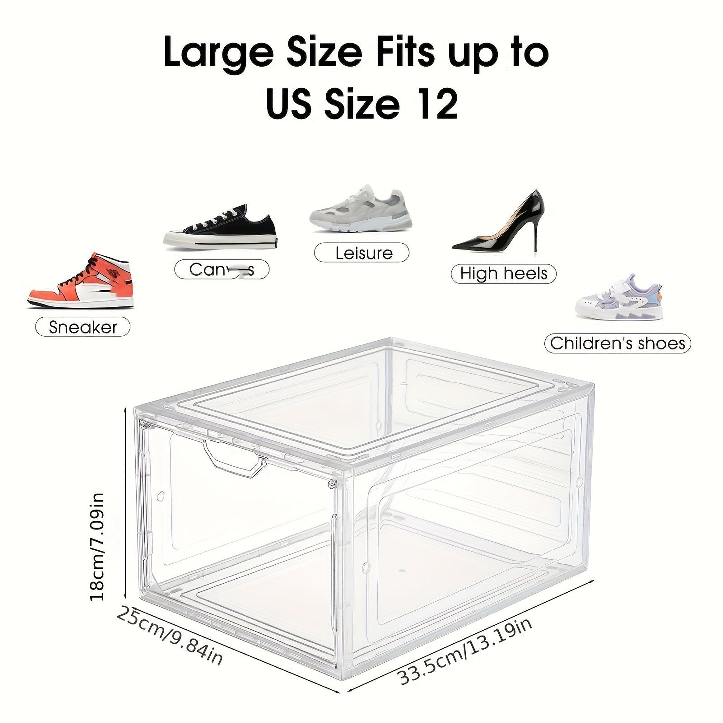 Folding Shoe Storage Box Set of 6 with Transparent Door, Durable Plastic Dustproof Containers for Shoes, Stackable Shoe Display Cases, Space-Saving Organizer for Bedroom, Bathroom, Office, Entryway, Hallway, Closet, Wardrobe, Home, Dormitory