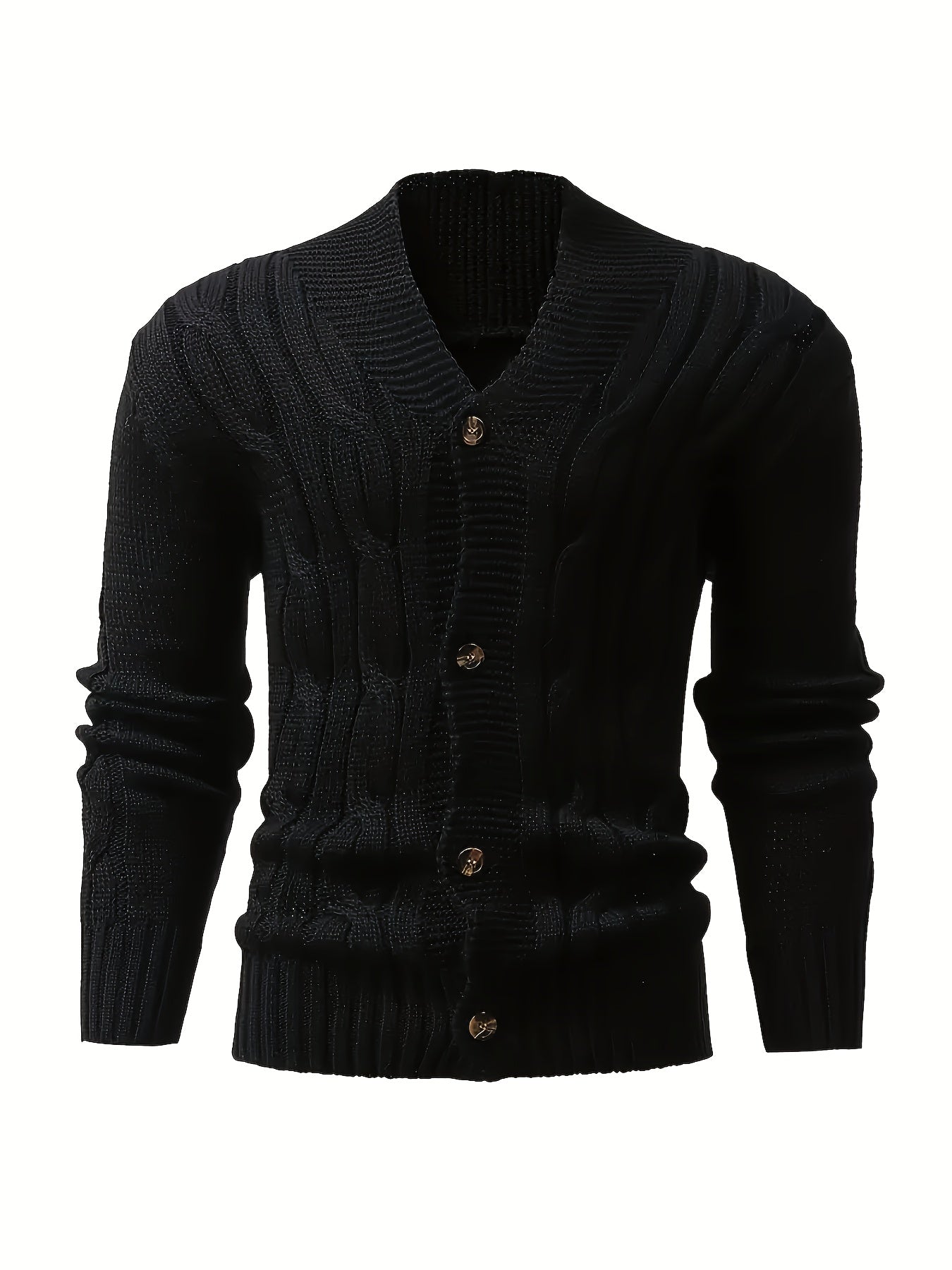 Men's V-neck knitted cardigan with a solid color button, perfect for casual fashion in autumn and winter.