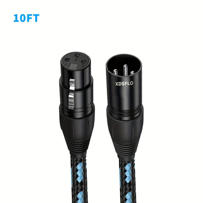 XDSPLO High-Fidelity XLR Male to Female Microphone Cable made of durable nylon braided with pure copper core for loss-free signal transmission. Includes thicker pins and intricate