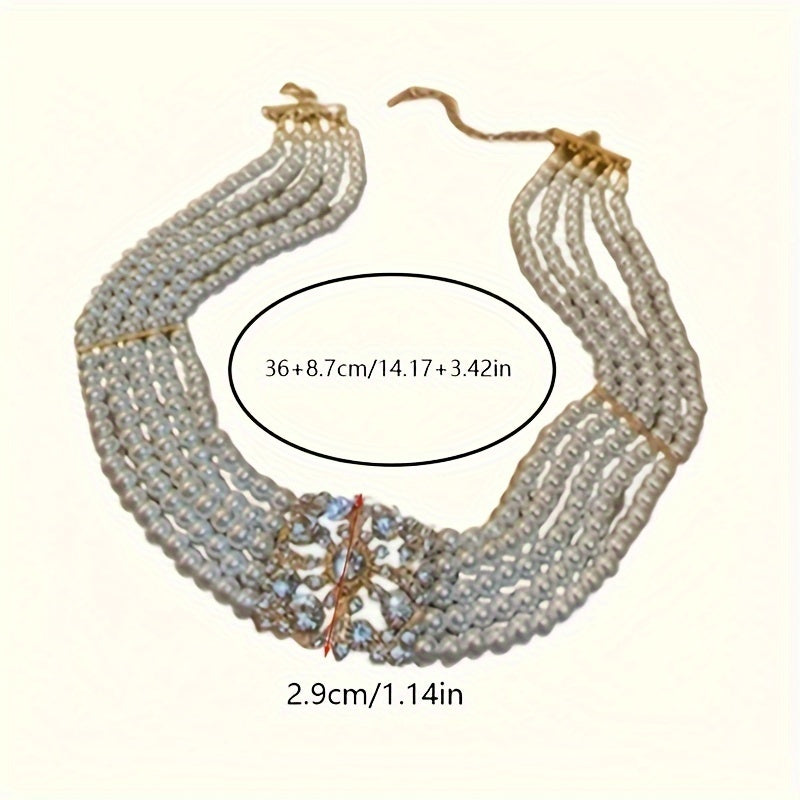 Extravagant Luxury Necklace for Women: Faux Pearl Multilayer Necklace with Exaggerated Flower Design, 14K Plated