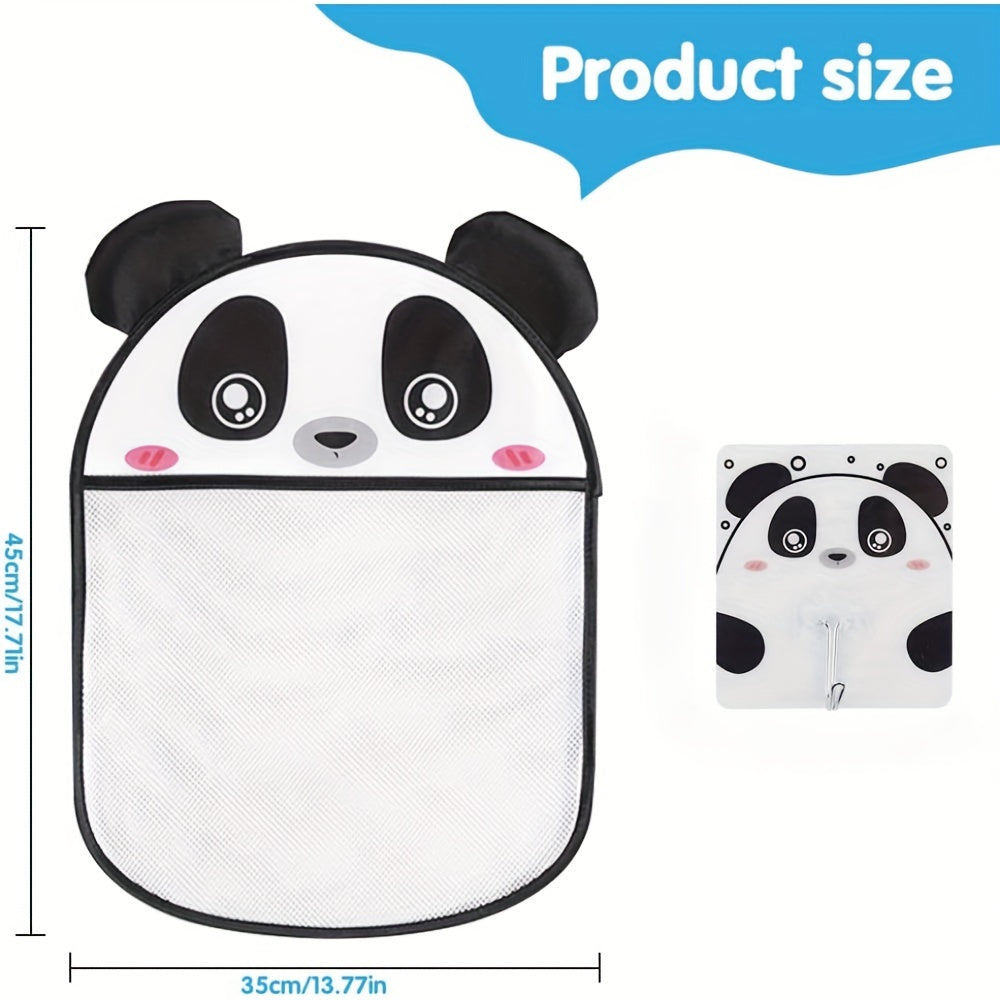 Cute Panda Bath Toy Organizer - Spacious Mesh Bag with 2 Sturdy Hooks, Water-resistant & Long-lasting for Kids' Toys and Accessories