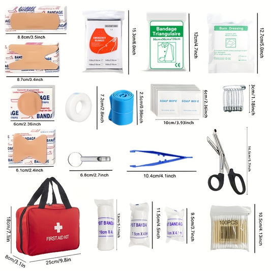 First Aid Kits with 59, 200, or 210pcs for medical emergencies at home, in the car, while hiking, or camping.