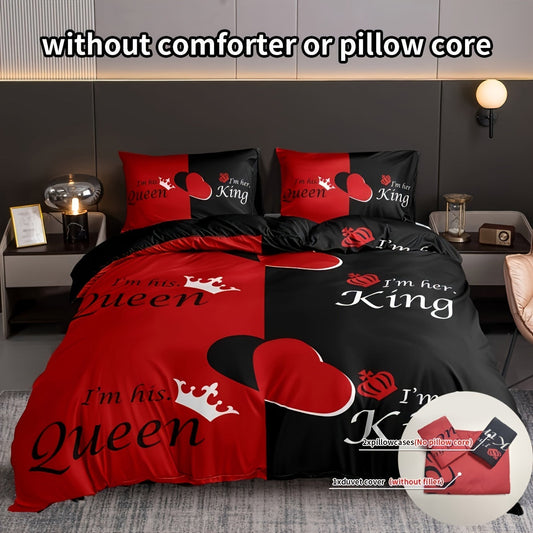 Queen and King Crown Print Bedding Set, including 1 Duvet Cover and 2 Pillowcases (without core). This set is fashionable, soft, comfortable, and breathable, perfect for enhancing the decor of any bedroom or guest room.