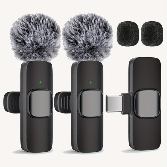 Clip-on lavalier microphone with USB-C, one-touch recording, and rechargeable battery for streaming and video conferencing.