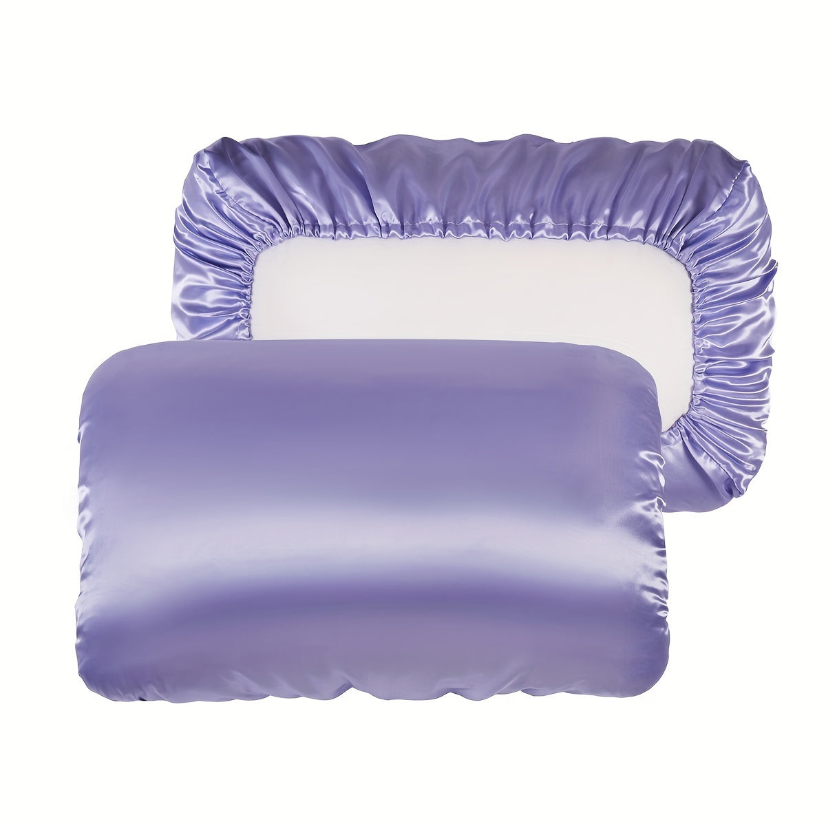 Two soft and breathable satin pillowcases with elastic cord, ideal for a comfortable night's sleep in your bedroom.