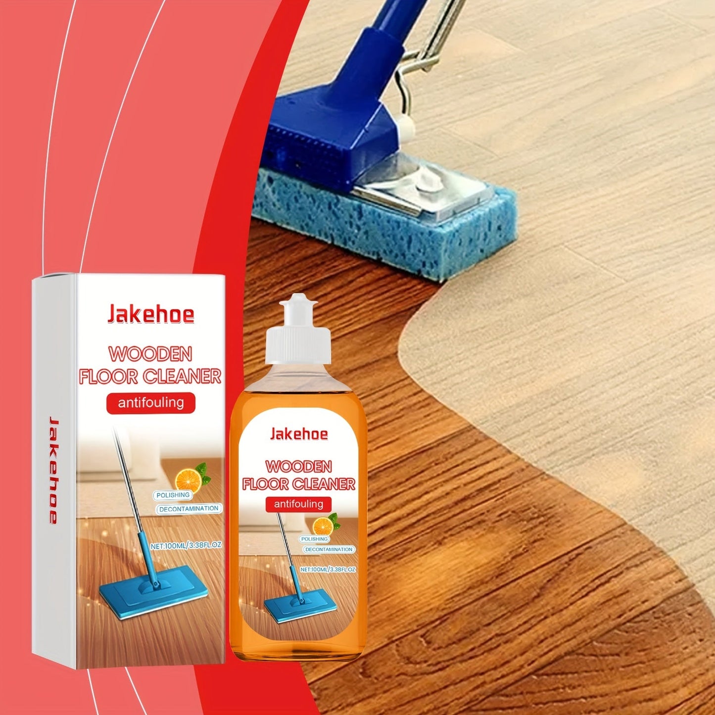 Jakehoe Wooden Floor Cleaner, 100ml - Antifouling, Stain & Descaling, Polishing, Orange Scent, Foam Formula, Glycerin-Based, Streak-Free, Suitable for Ceramic Surfaces, Less than 1 Liter Liquid Volume.