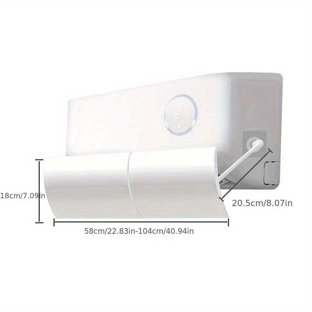 Easy to install polypropylene wind deflector for air conditioners, adjustable to prevent direct blowing. No electricity needed for installation. Universally fits AC units.