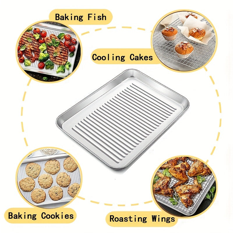 Durable Stainless Steel Baking Sheet Set with Cooling Rack - Safe, Sturdy, and Convenient for Baking and BBQs - Comes with Oven-Safe Wire Rack for Easy Cooking