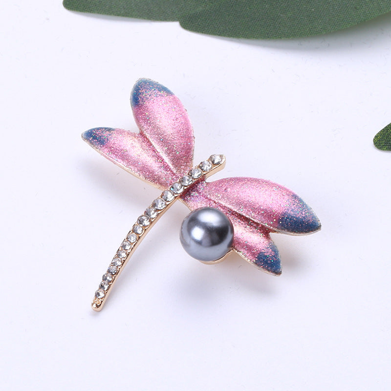 Elegant Dragonfly Brooch Pin with Imitation Pearl - Sparkling Fashion Accessory in Animal Shape for Both Men and Women, Unique Simulation Badge in Novel Design