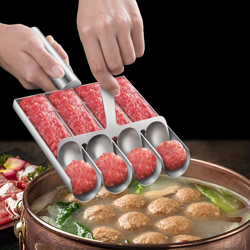 One set of Food-Safe Stainless Steel Meatball Maker: 4-in-1 Mold Tool for Quick and Easy Meatball Shaping in the Kitchen.