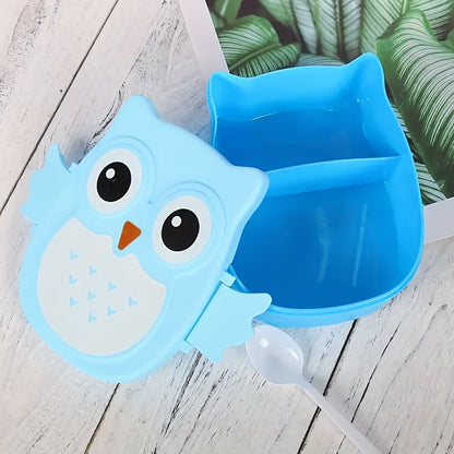 Convenient Lunch Box decorated with a Cartoon Owl, crafted from BPA-free plastic, perfect for Picnics or School, and includes separate compartments for organization.