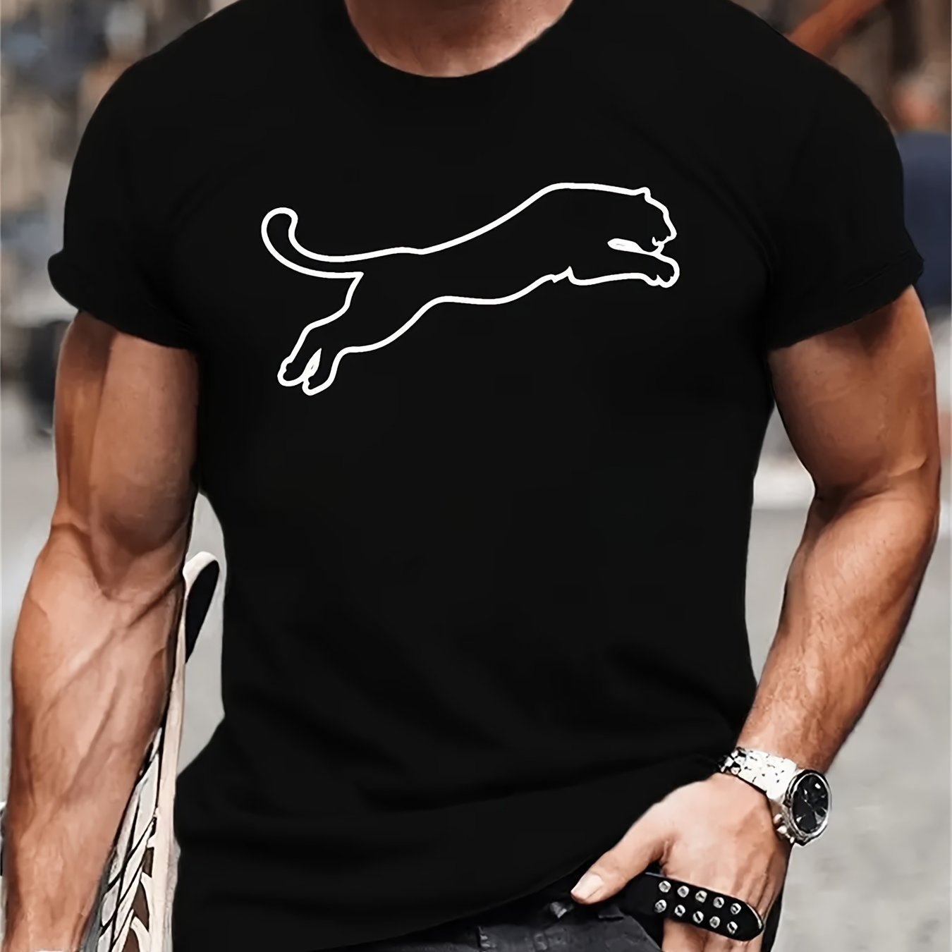 Stylish Leopard Print Men's Shoulder Tee