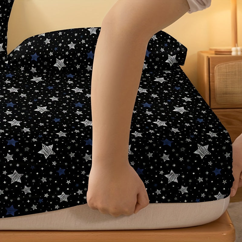 Brushed Fitted Sheet with Star Print Design for a Soft and Comfortable Bedding Experience. Perfect for Bedroom or Guest Room. Features Deep Pocket for a Secure Fit on Mattresses. Includes Fitted Bed Sheet Only.