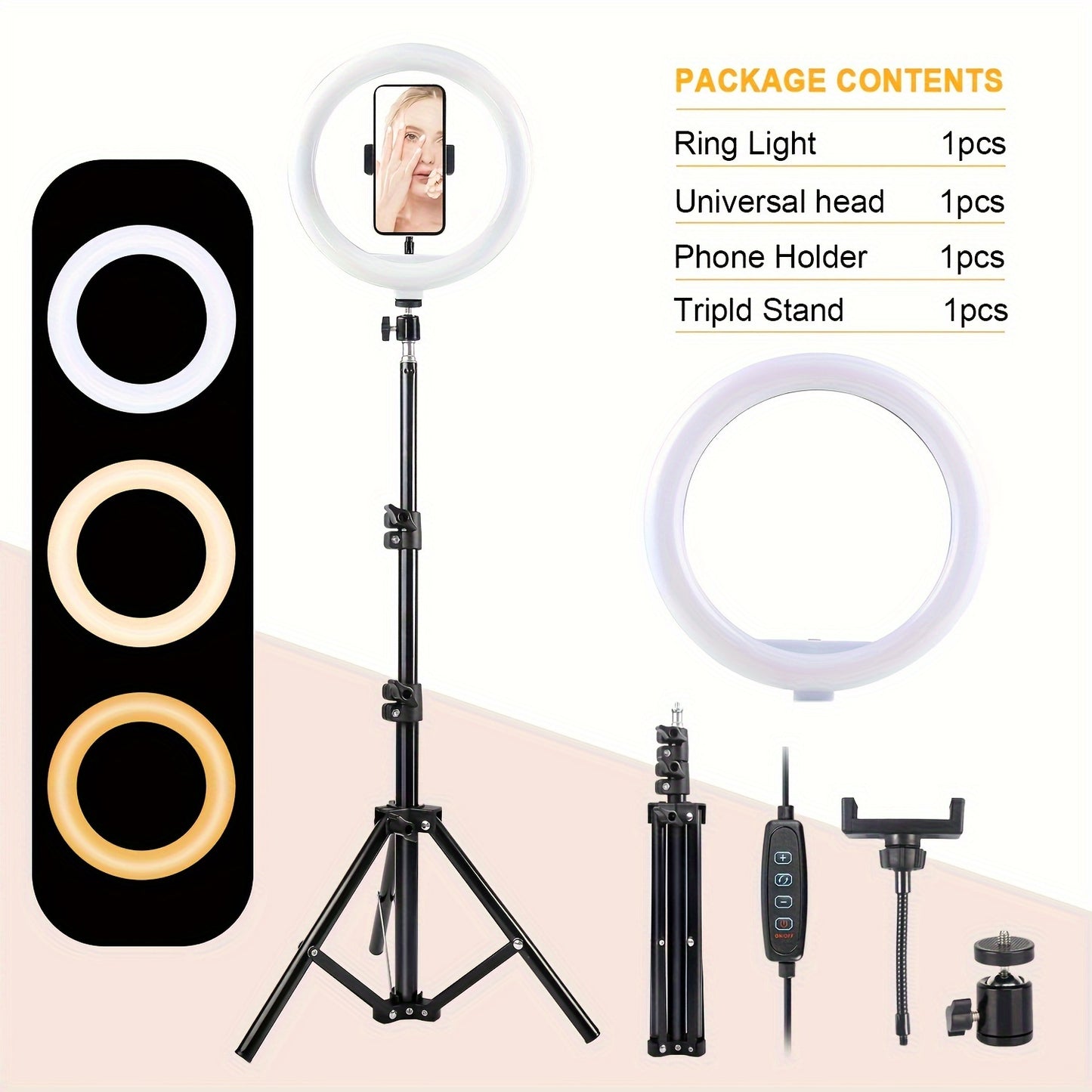 10-inch LED light with extendable tripod stand and phone holder for selfie camera photography - ideal lighting for travel, makeup, videos, and live streaming.