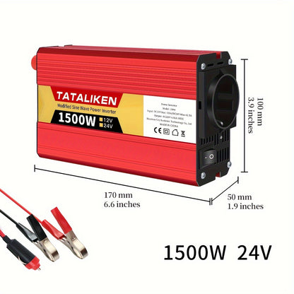 High-power 12V to 220V car inverter with 2500W-600W capacity, ideal for charging phones and tablets.