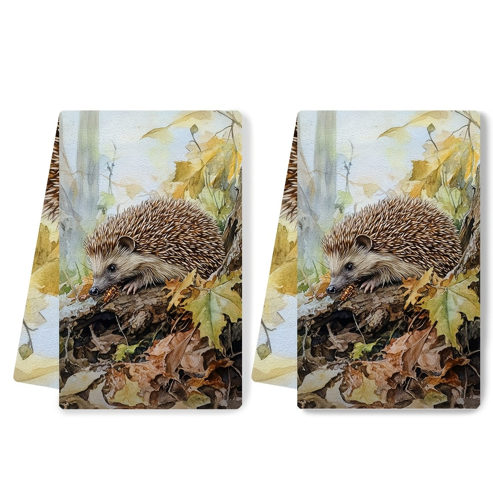 Set of 2 Kitchen Towels with Ultra Soft Fabric, Featuring the Gentle Rustle of a Hedgehog Searching for Insects, Highly Absorbent and Perfect for Holiday Decor, Machine Washable, 16x24 Inches - Item Code: 2KYSYS1218629