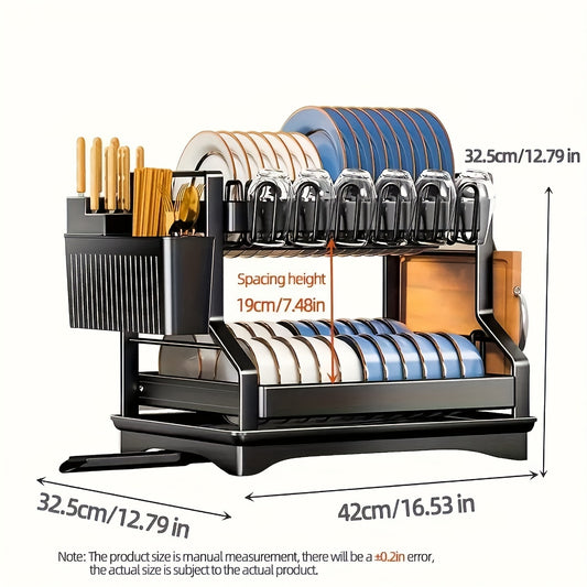 Железная кухонная сушилка для посуды с поддоном для тарелок, мисок, чашек и столовых приборов.